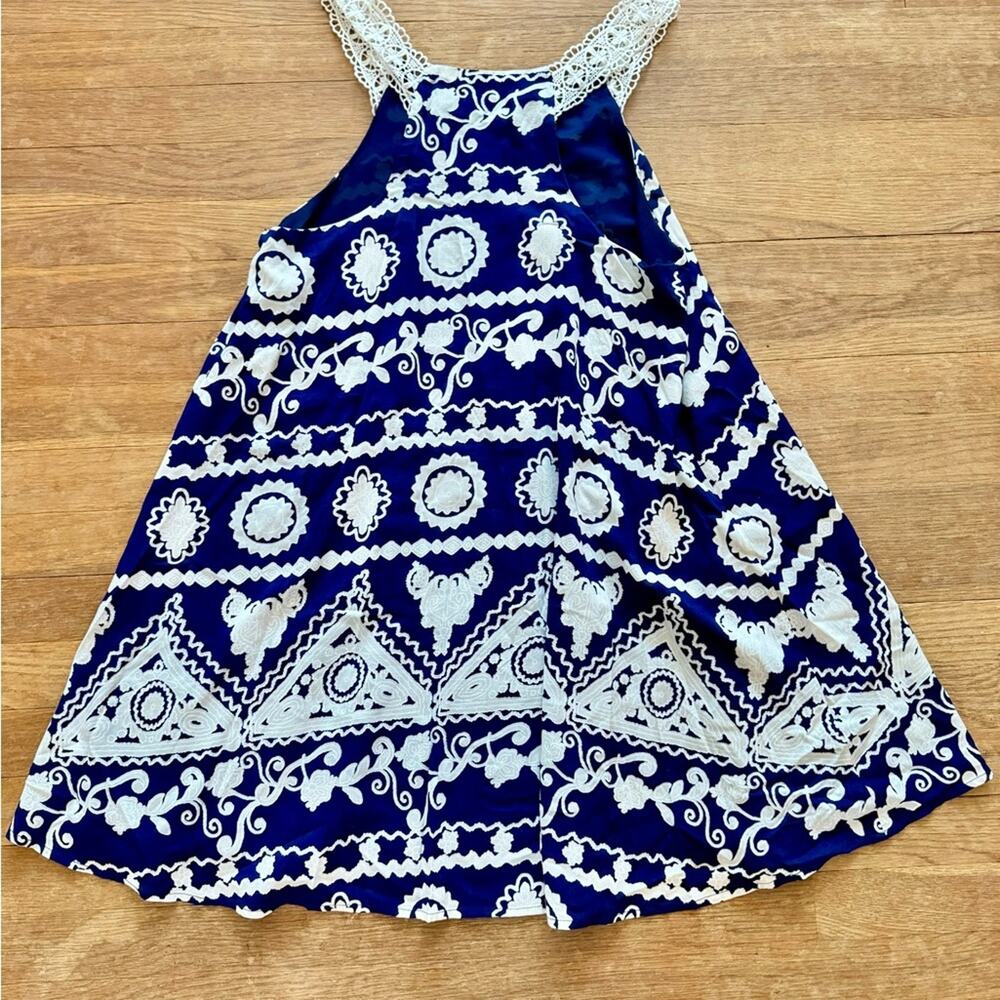 Blu Pepper navy blue white sleeveless a-line pleated mini dress size large L b13